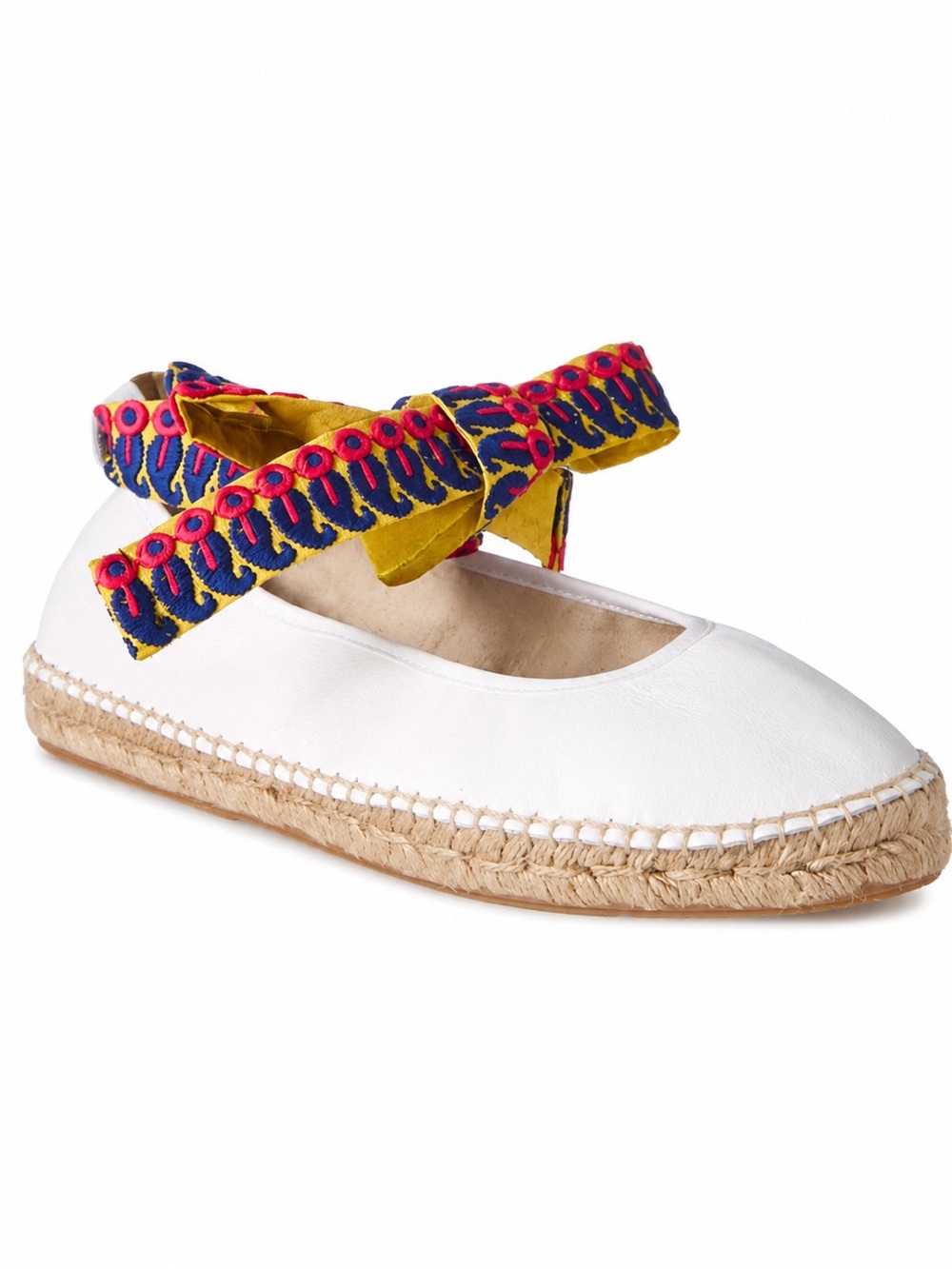 Free People Maya Wrap Espadrille Flats White Leather Embroidered Wrap 36/US6